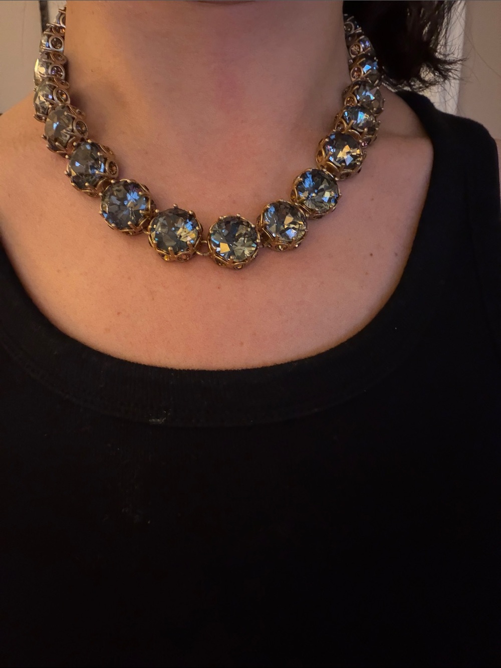 J. Crew Gold-Tone Necklace with Dark Gray Crystal Stones - Picture 5 of 5